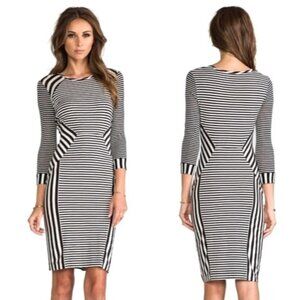 Diane Von Furstenberg Black And White Multi Directional‎ Striped Haven Dress S